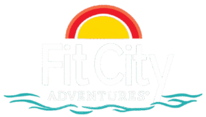 Fit City Logo with Sunset and Waves